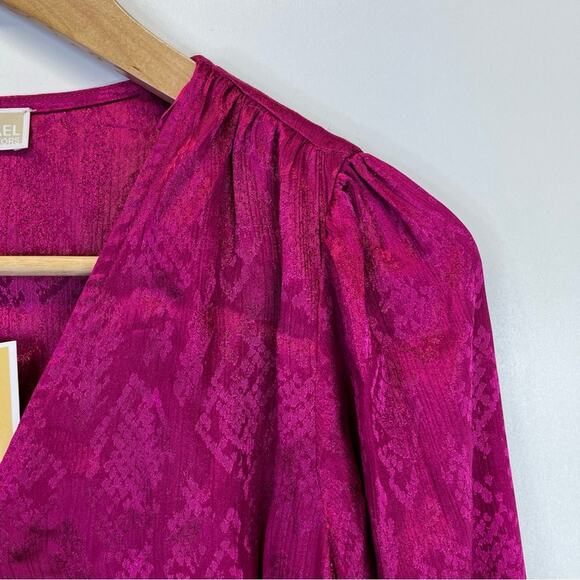 MICHAEL Michael Kors Jacquard Print Faux Wrap Peplum top deep fuchsia - PL - Picture 4 of 11